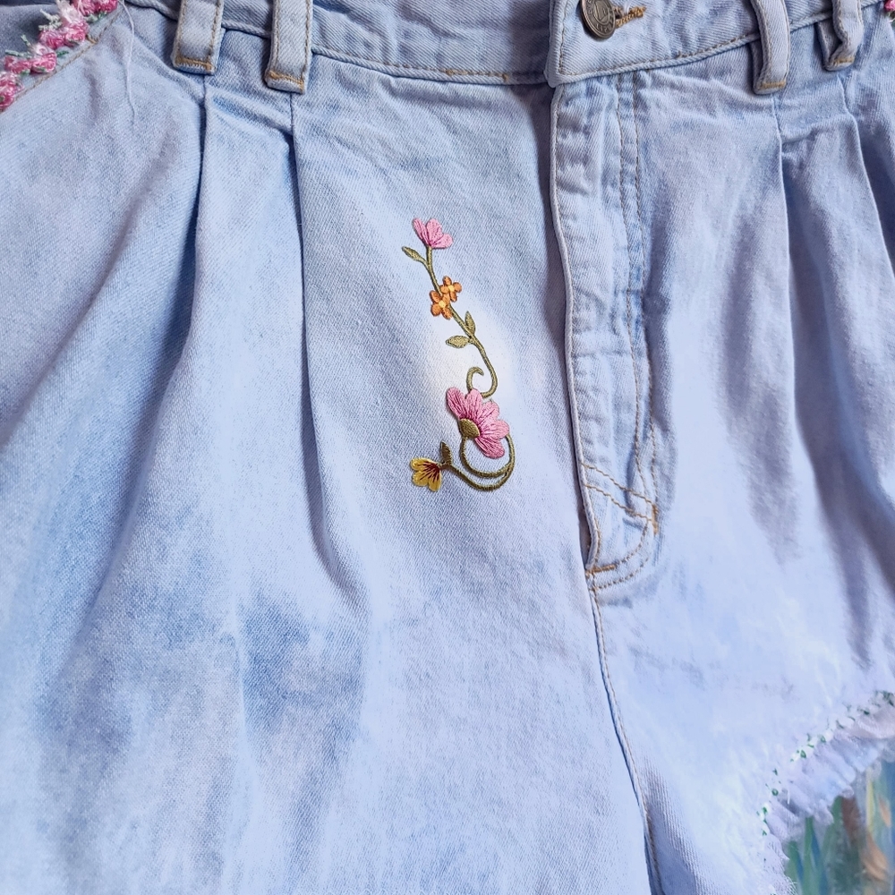 Vintage High-waisted Cottagecore Denim Shorts Reworked - Picture 10 of 14
